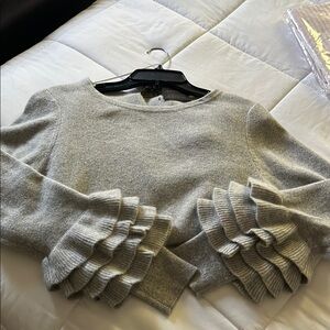 Gray Sweater with Ruffled Sleeves